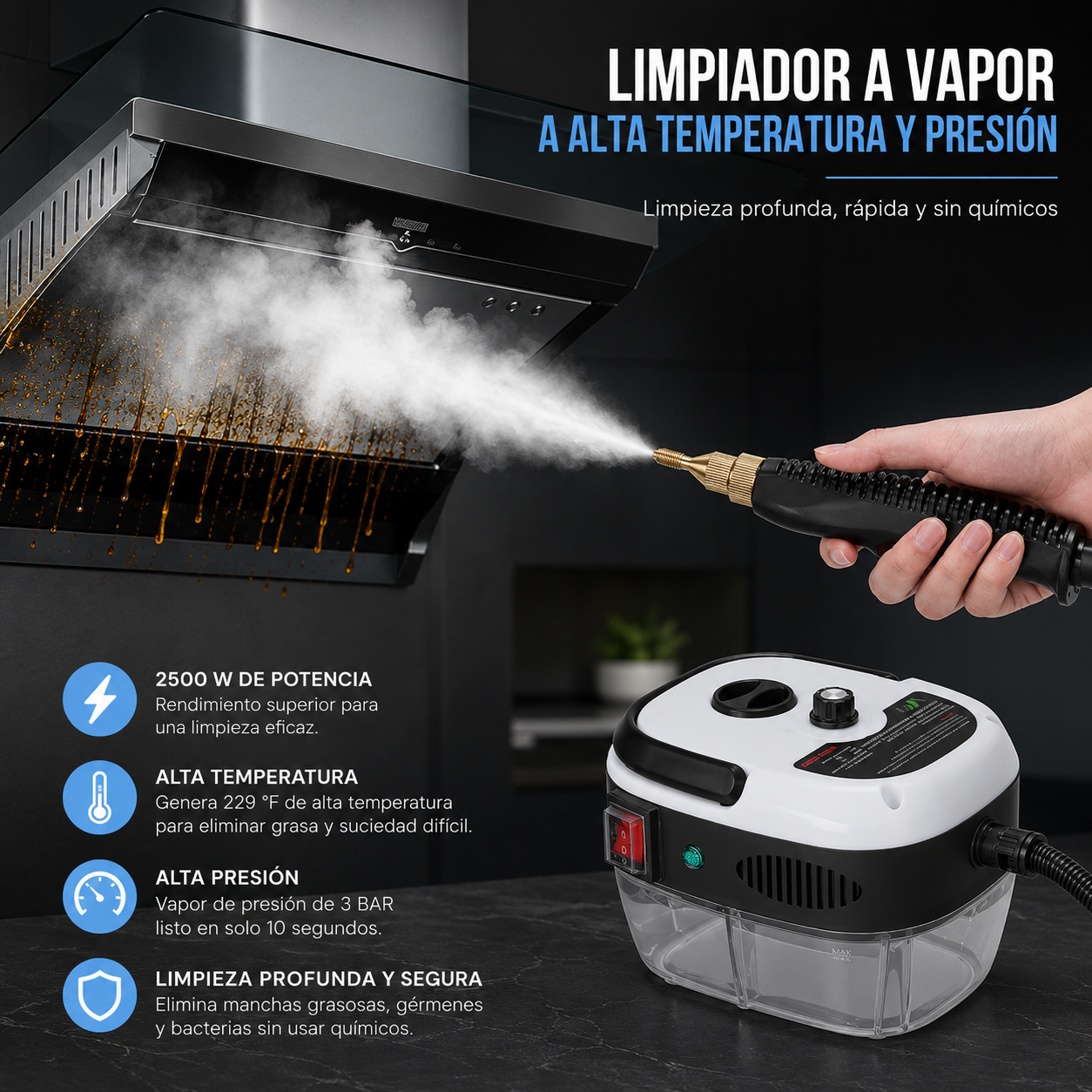 VapoMax™ Limpiador de Vapor a Presion 2500w Portatil