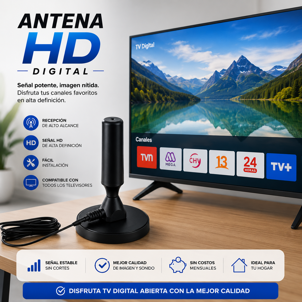 Antena de TV HD Digital de Alto Alcance