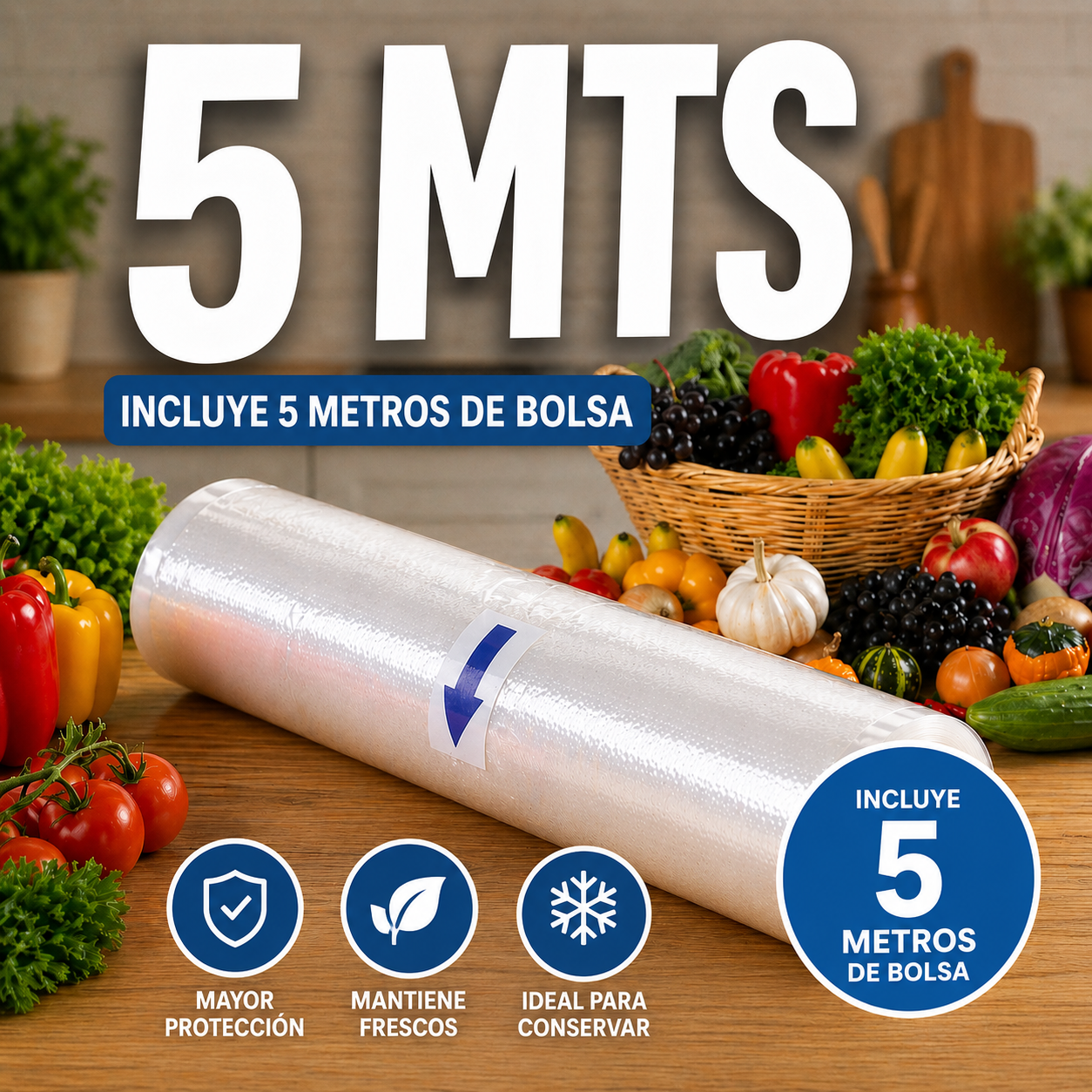 Selladora Al Vacío + 5 Metros de Bolsas Texturizadas (Pack)