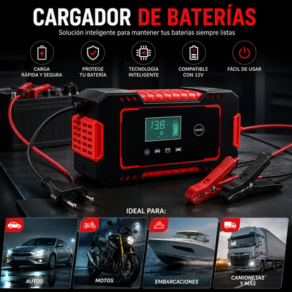 Cargador y Reparador de Baterías Universal 12V (Auto, Moto, Etc)