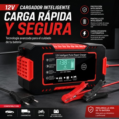 Cargador y Reparador de Baterías Universal 12V (Auto, Moto, Etc)