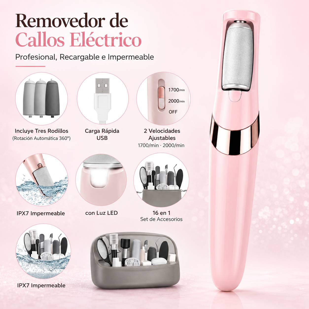 Removedor de callos electrico 2 velocidades y recargable