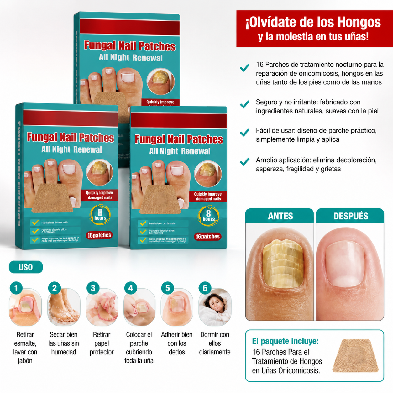 NailRenew™ Parche Antihongos - 48 unidades (Lleva 3 Paga 1)